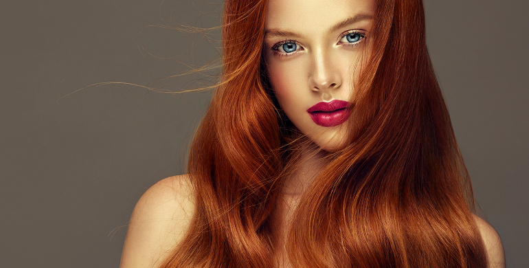 Maquillage, rousse, cheveux, roux