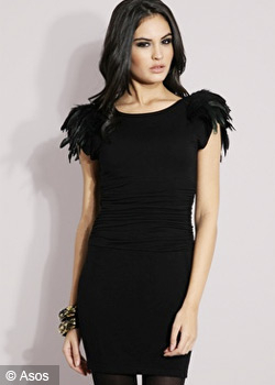 Mini-robe noire avec épaulettes en plumes, Asos