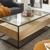 table basse chene plateau verre